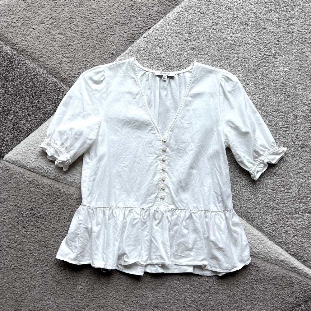Madewell White Peplum Popover Top - XXS